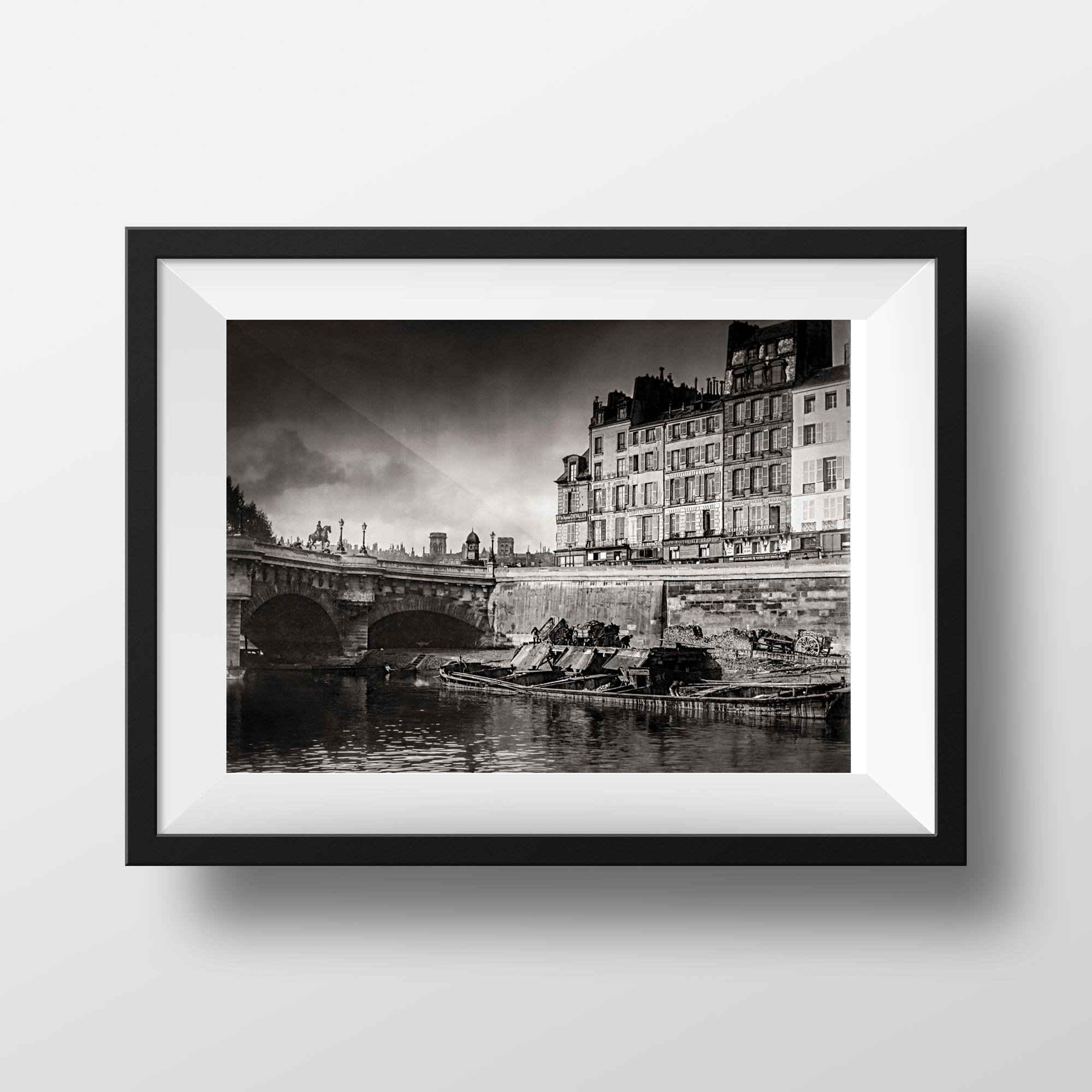 Photo ancienne de Paris – Eugène Atget La Seine le Pont Neuf Quai des Orfèvres 1899 Image Restaurée Noir et Blanc Affiche Poster Décoration