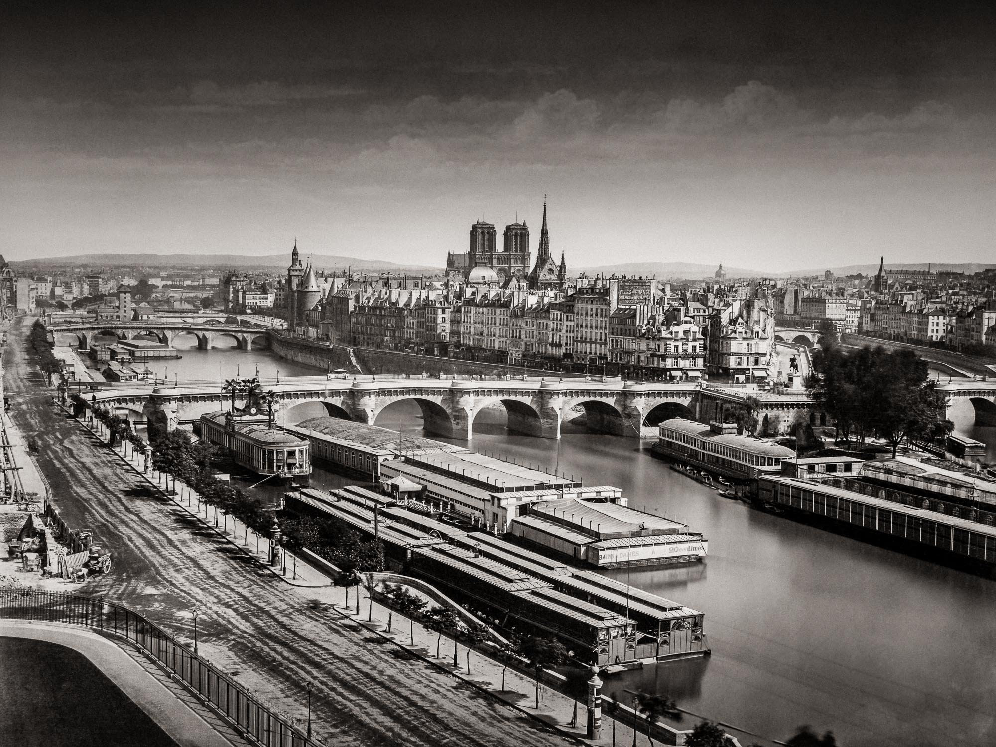 Photo Ancienne de Paris – Edouard Baldus Seine Pont Neuf Notre Dame Vieux Paris 1860 Image Restaurée Noir et Blanc Affiche Poster Décoration – Image 6