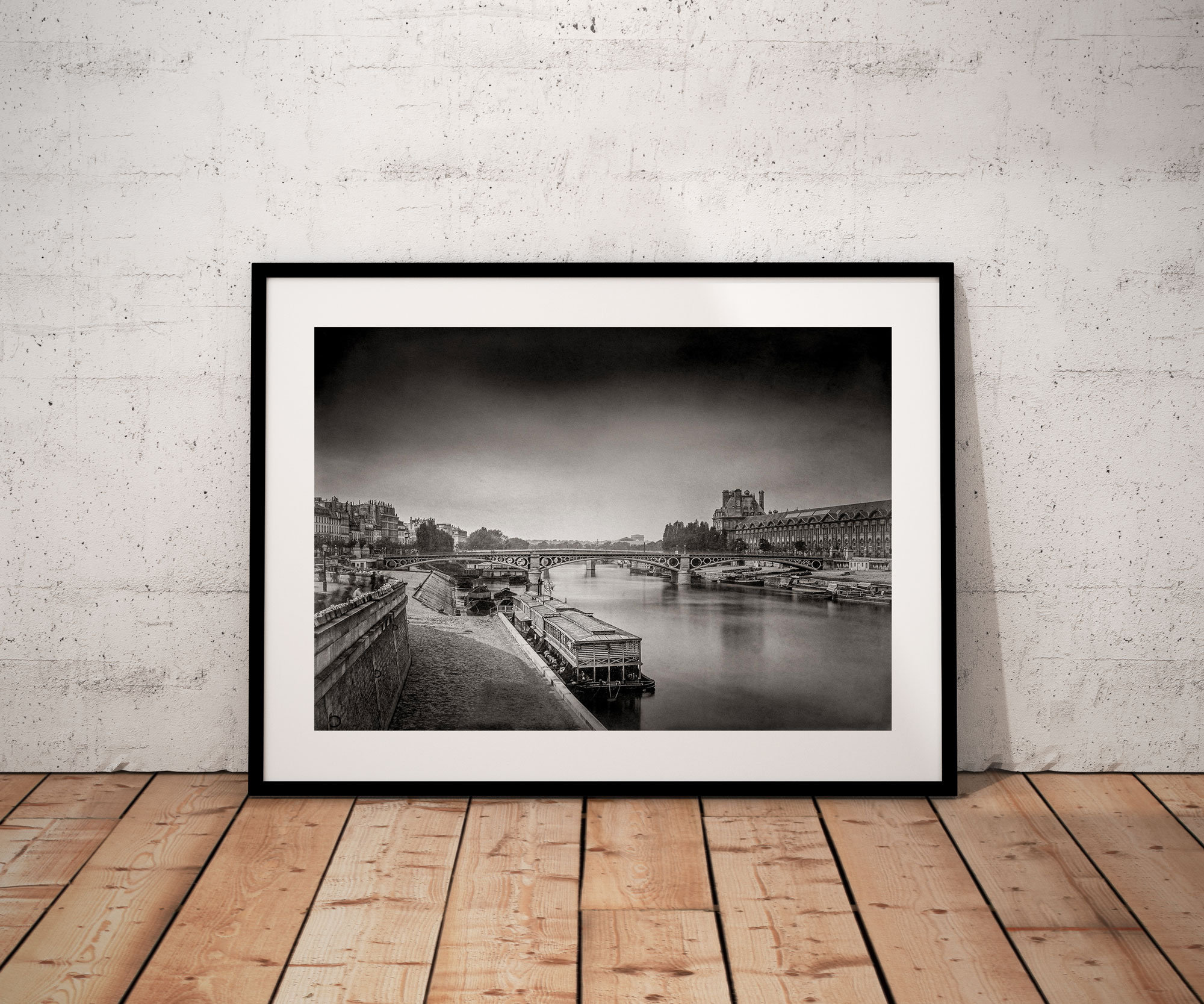 Photo Ancienne de Paris – Gustave Le Gray Pont du Carrousel et le Louvre Vieux Paris Image Restaurée Noir et Blanc Affiche Poster Décoration – Image 2