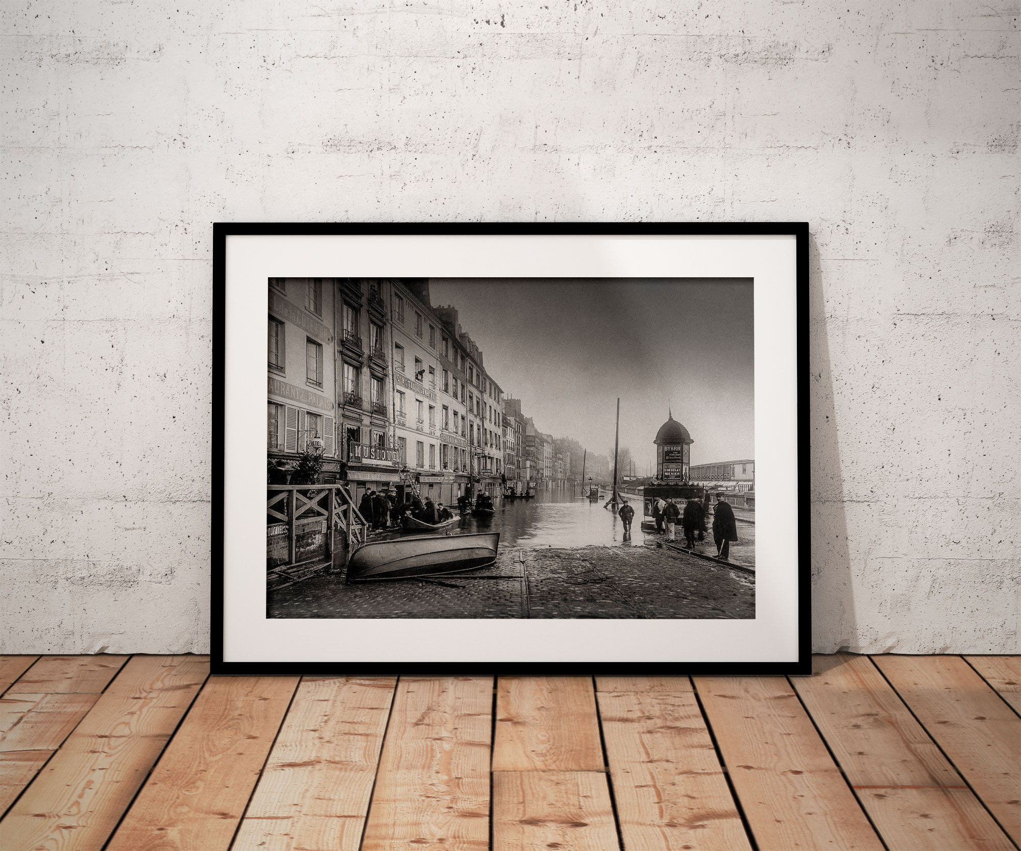 Photo Ancienne de Paris – Crue de la Seine 1910 Quai Grands Augustins Image Restaurée Noir et Blanc Affiche Poster Décoration Murale – Image 2
