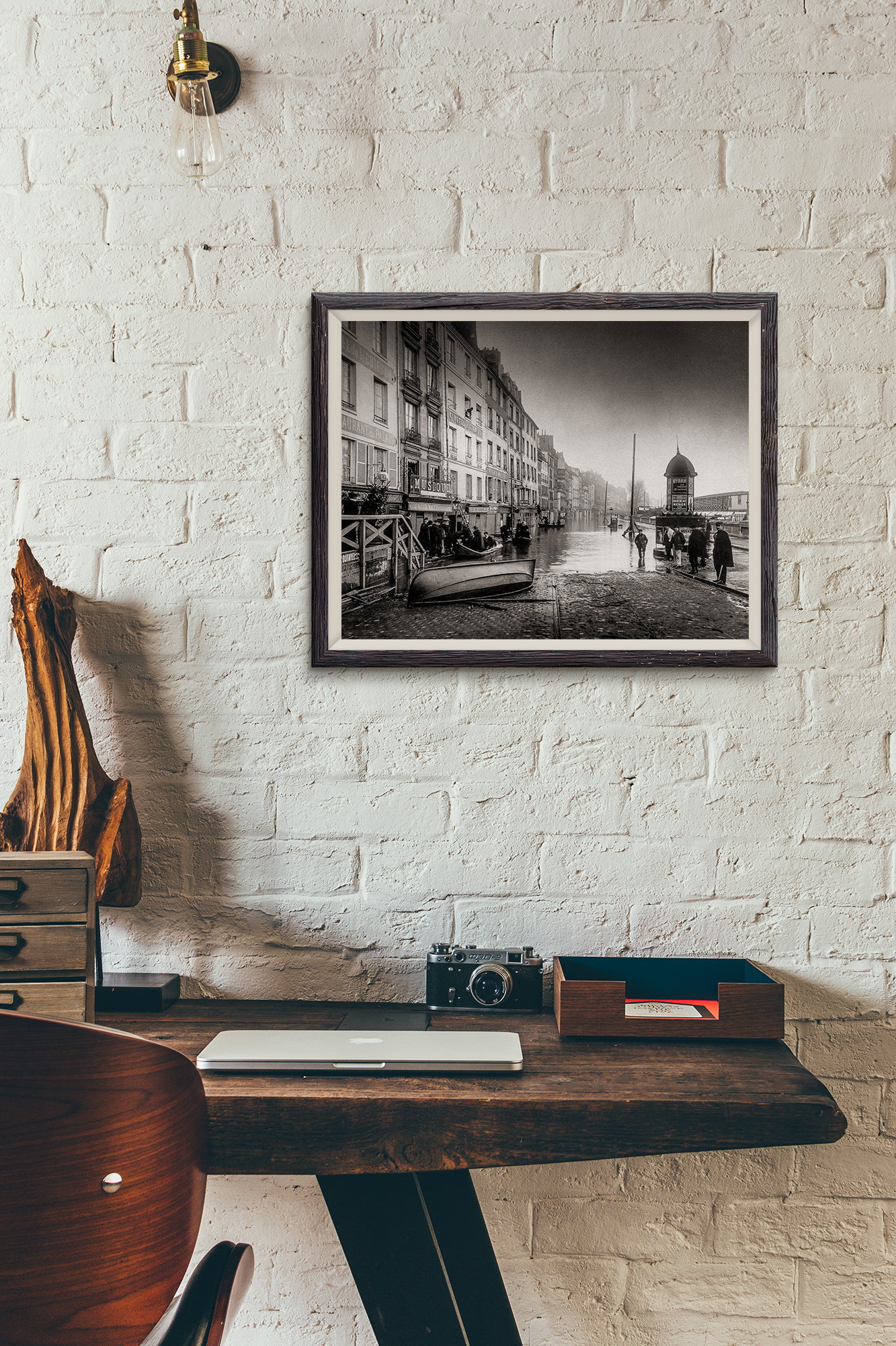 Photo Ancienne de Paris – Crue de la Seine 1910 Quai Grands Augustins Image Restaurée Noir et Blanc Affiche Poster Décoration Murale – Image 3