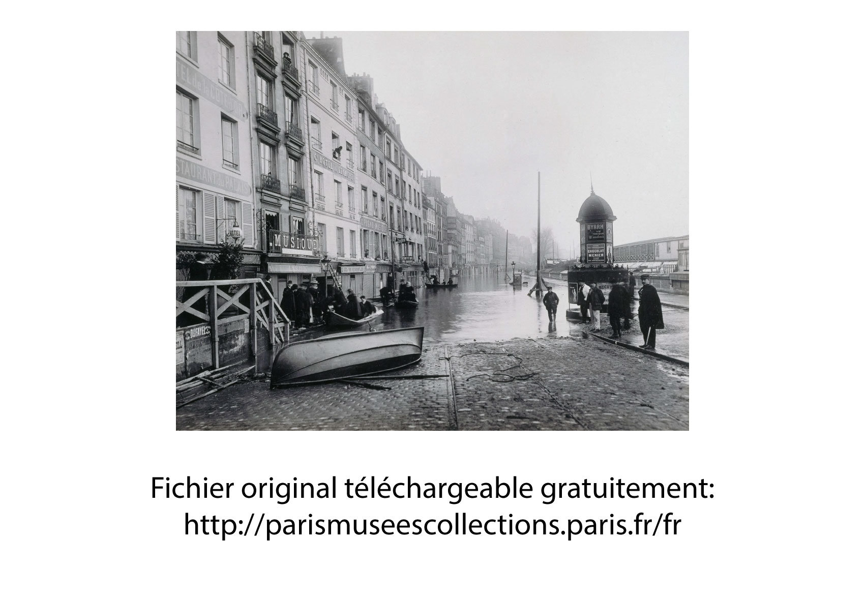 Photo Ancienne de Paris – Crue de la Seine 1910 Quai Grands Augustins Image Restaurée Noir et Blanc Affiche Poster Décoration Murale – Image 7