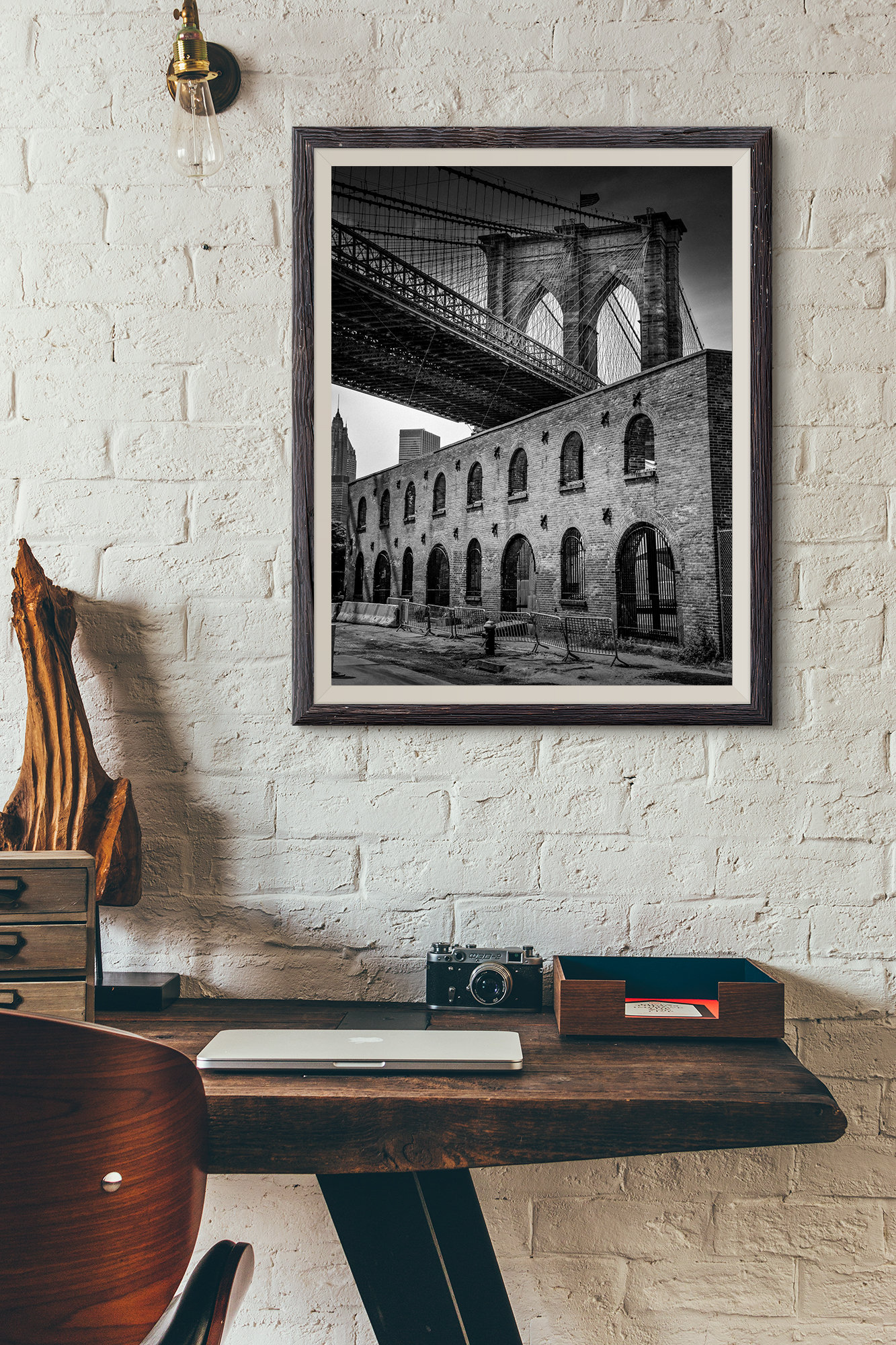 Photo Brooklyn Bridge New-York – Noir et blanc Photographie Scène de Rue Poster Hudson Empire State Image Affiche – Image 2