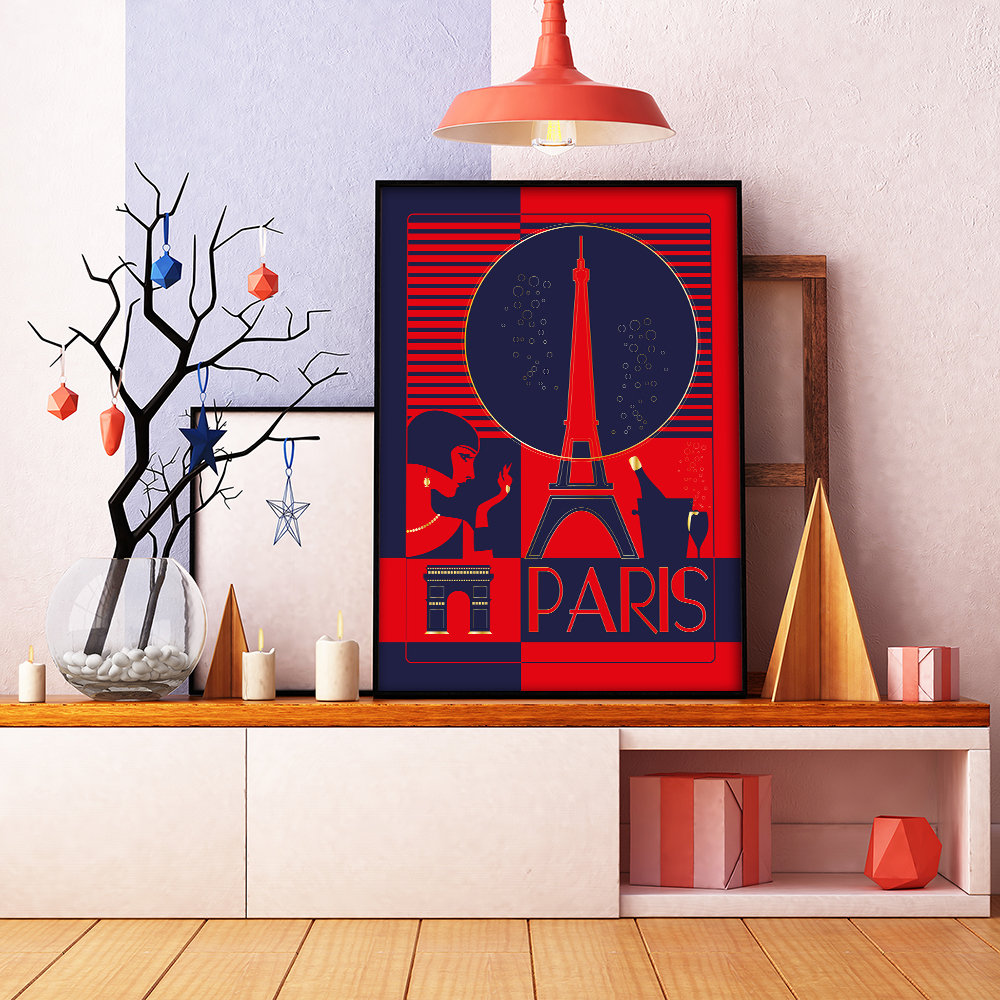 Affiche Voyage Paris - Poster Vintage Illustration Tour Eiffel Art Déco Champagne Rétro Vintage France Souvenir Décoration Murale – Image 4