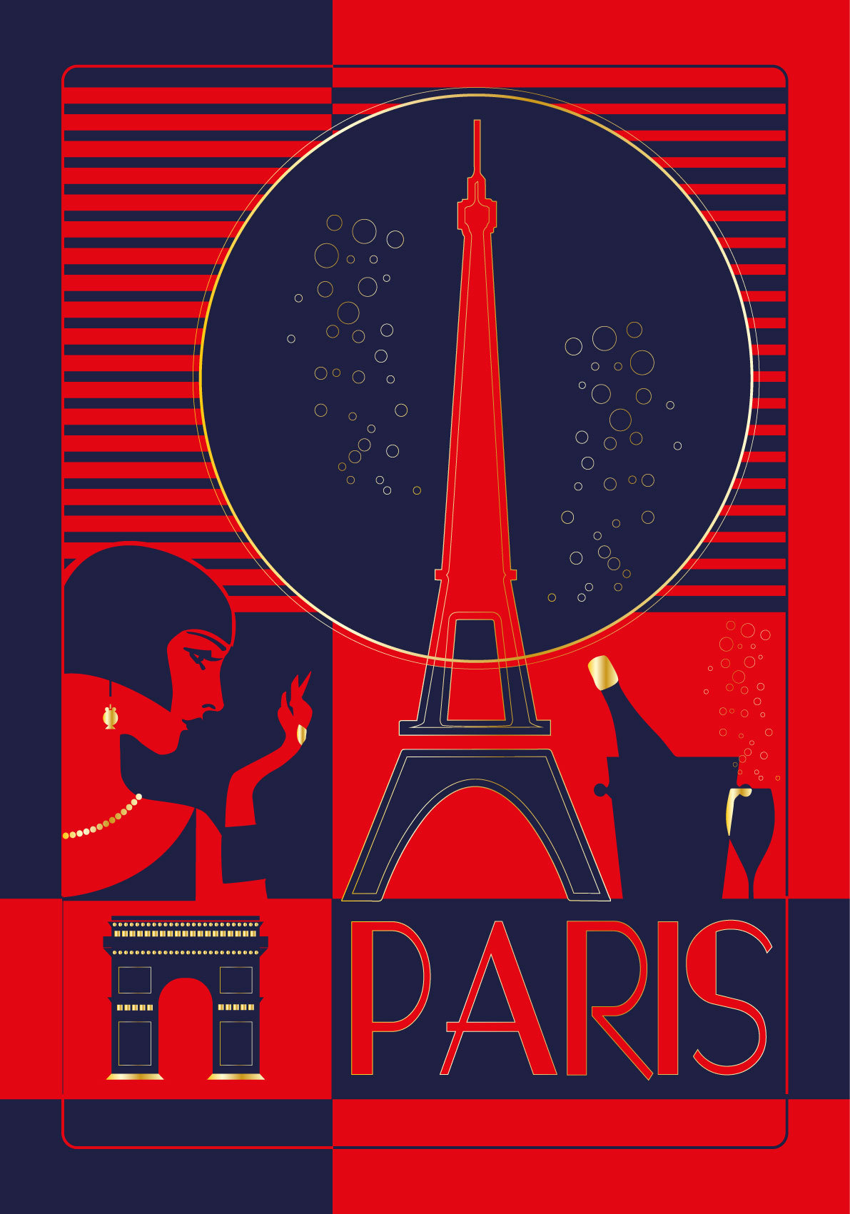 Affiche Voyage Paris - Poster Vintage Illustration Tour Eiffel Art Déco Champagne Rétro Vintage France Souvenir Décoration Murale – Image 5