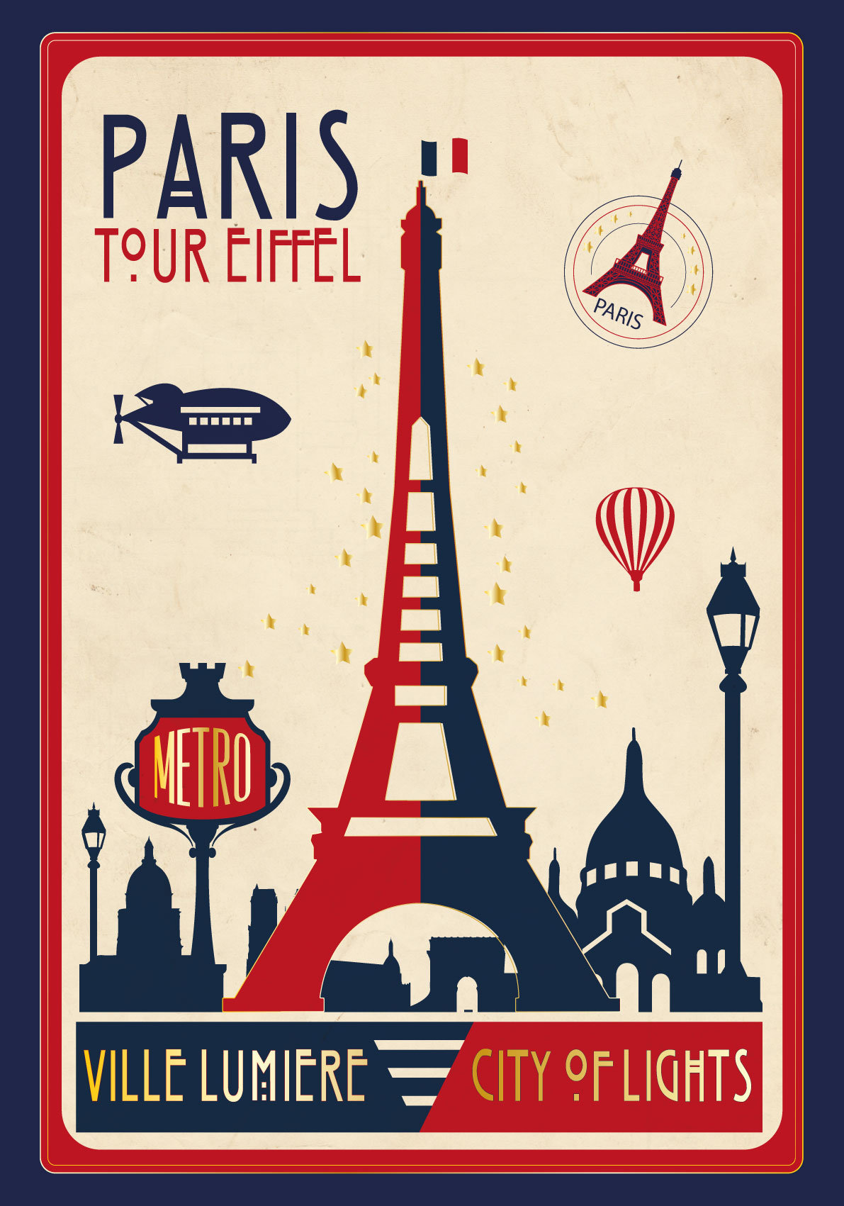 Affiche Voyage Paris - Poster Vintage Illustration Tour Eiffel Art Déco Ville Lumière Métro Rétro Vintage France Souvenir Décoration Murale – Image 4