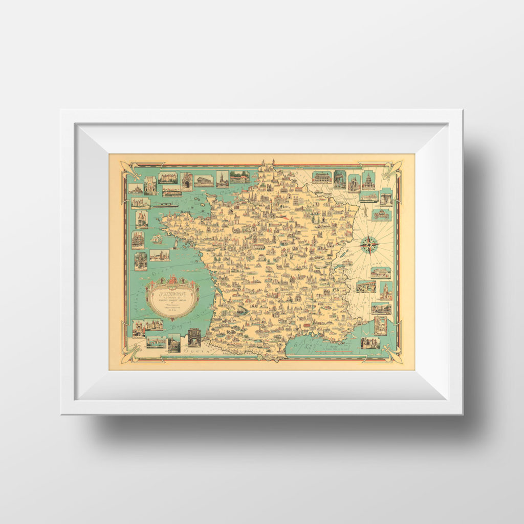 Affiche Reproduction Carte de France 1935 - Affiche Retro Plan Poster Carte France Vintage Grand Format Ernest Dudley Décoration Murale