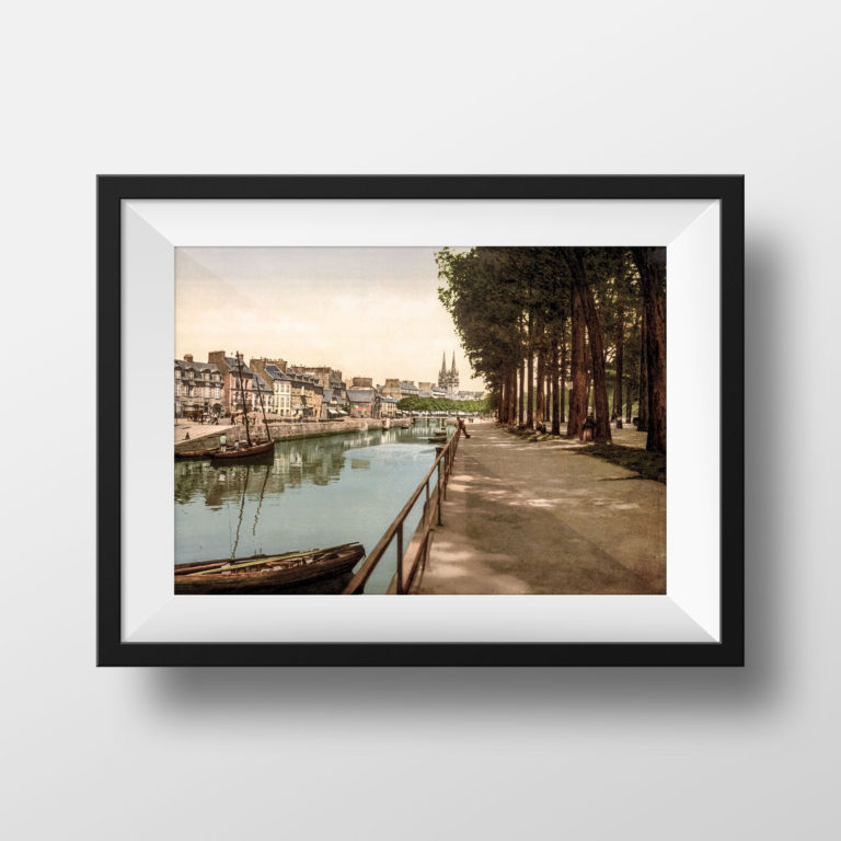 Photo Ancienne Bretagne Quimper - Les Quais de l'Odet Poster Vintage Affiche Photographie Rétro Finistère Souvenir Décoration Murale France