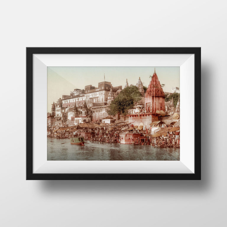 Photo Ancienne Inde Benares Varanasi - Uttar Pradesh Temple Poster Palais Vintage Affiche Photographie Rétro Décoration Murale