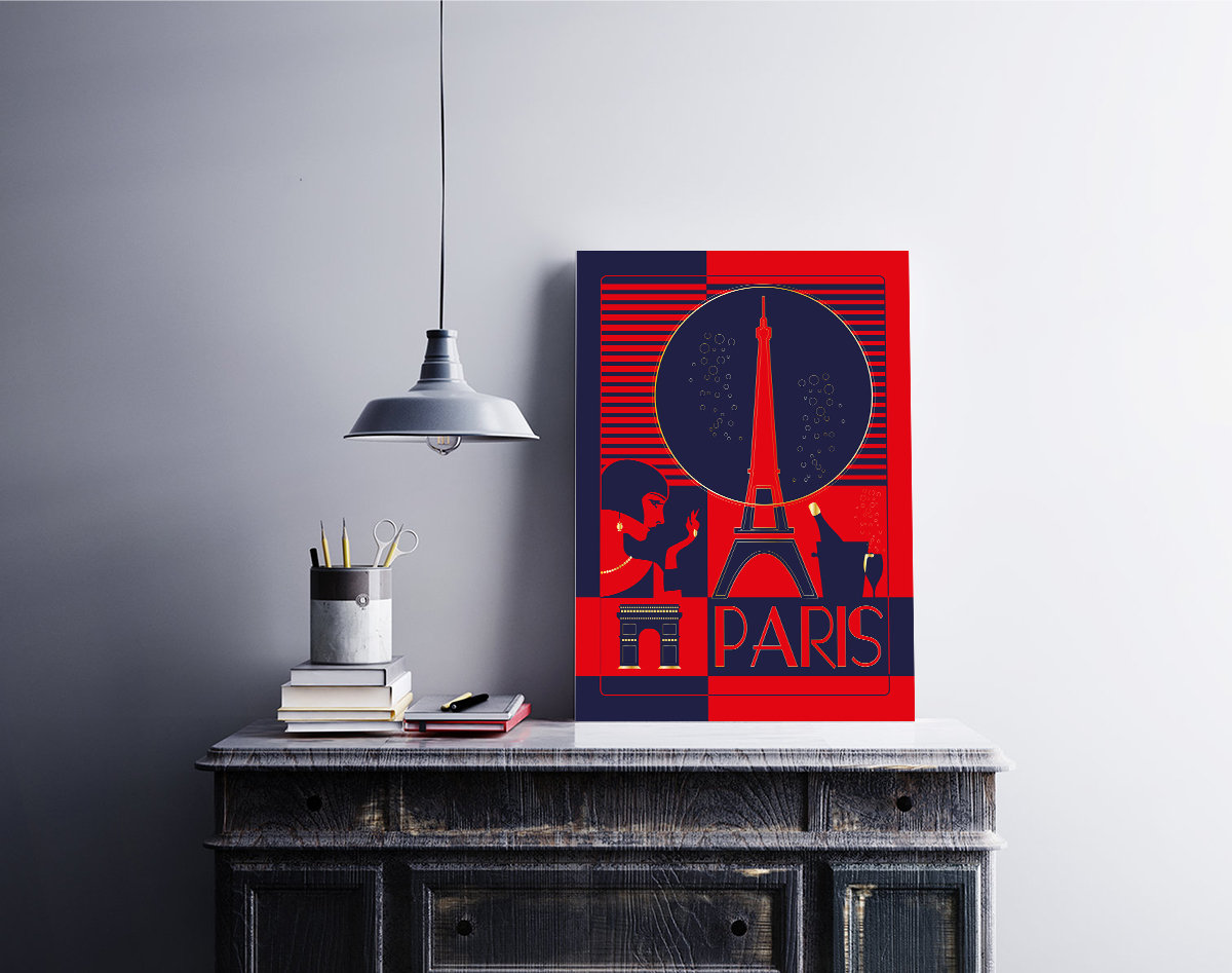 Affiche Voyage Paris - Poster Vintage Illustration Tour Eiffel Art Déco Champagne Rétro Vintage France Souvenir Décoration Murale – Image 3