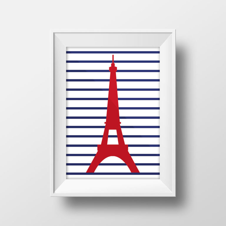 Affiche Voyage Paris - Poster Vintage Illustration Tour Eiffel Minimaliste Marinière Rétro Vintage France Souvenir Décoration Murale