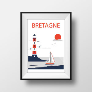 Affiche Illustration Voyage Bretagne en Couleur