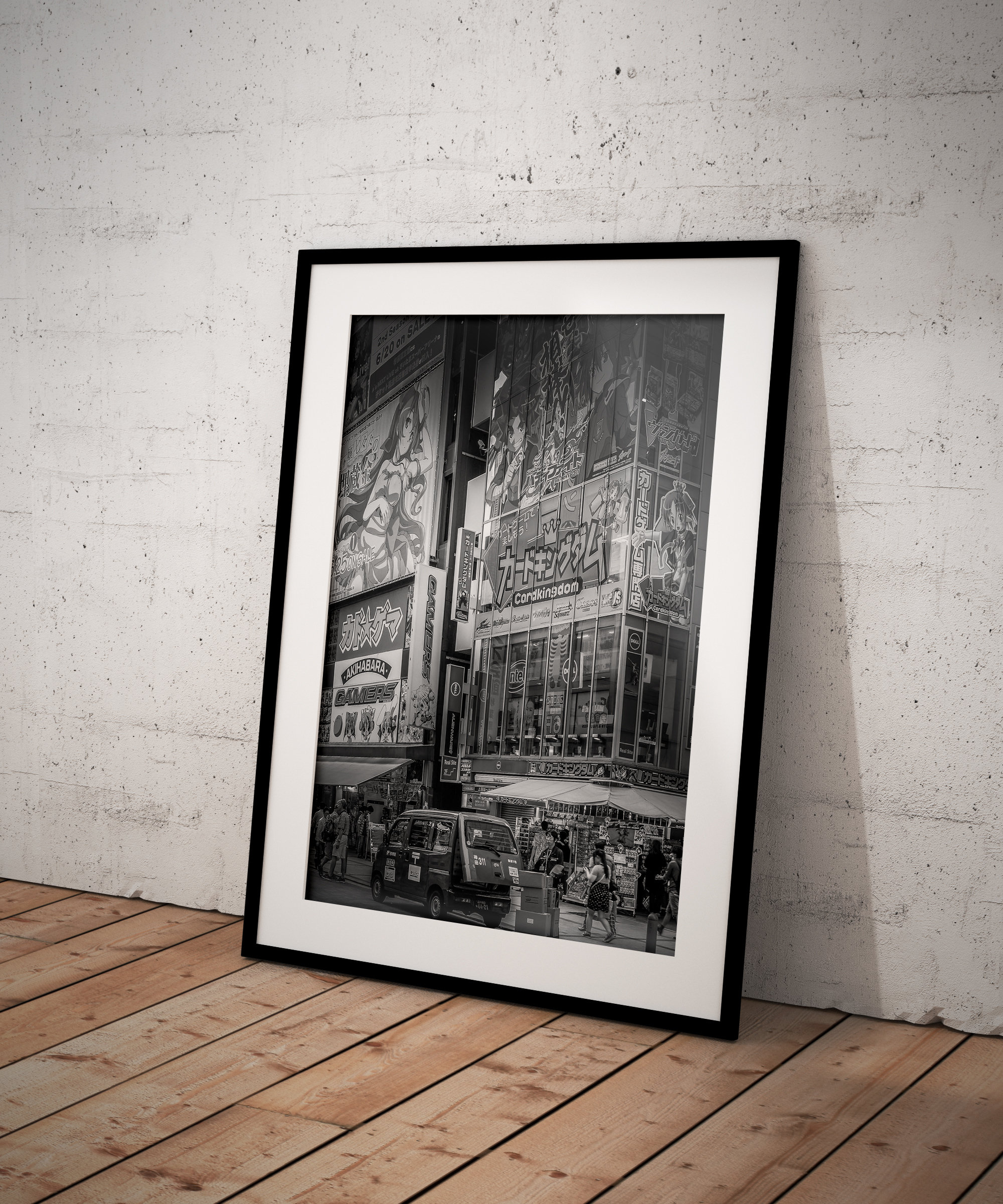 Photo Noir et Blanc Tokyo – Japon Akihabara Photographie Scène de Rue Lanternes Parapluie Image Affiche Poster Décoration Murale – Image 2