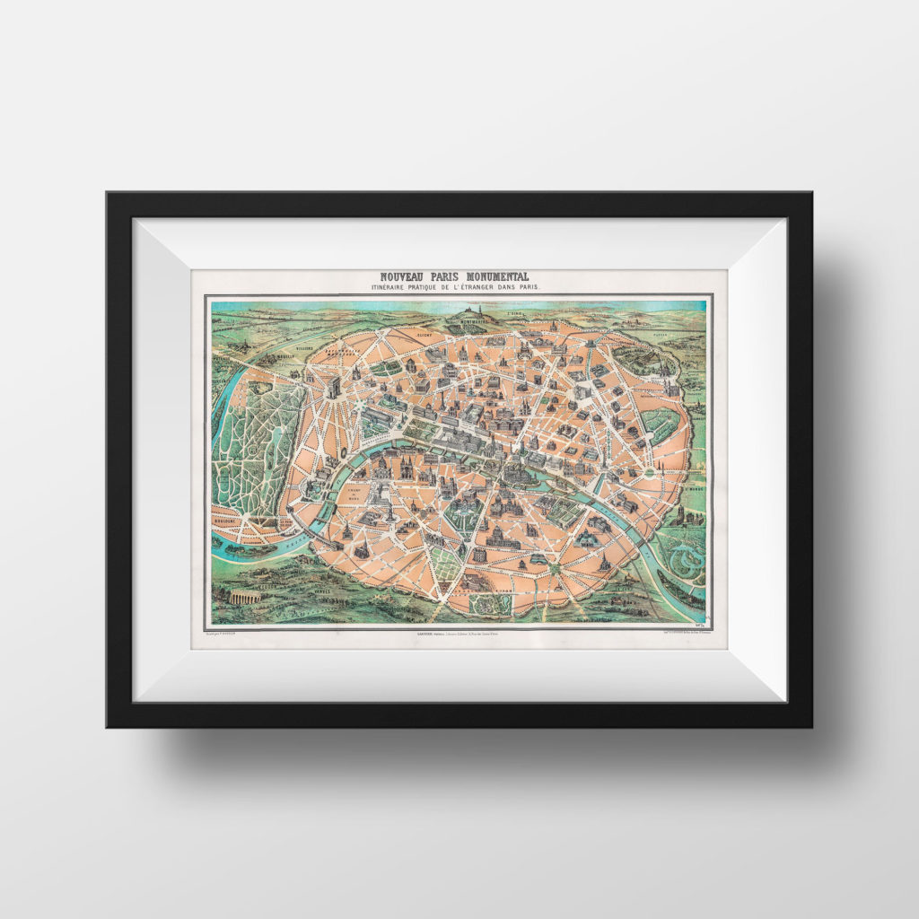 Affiche Reproduction Plan Ancien Paris Garnier 1879 - Affiche Retro Plan Poster Carte Paris Vintage Grand Format Reproduction