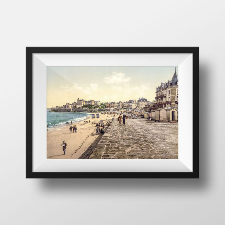 Photo Ancienne Bretagne Saint-Malo - Poster Vintage Affiche La Plage Cabines Photographie Rétro Ille et Vilaine Souvenir Décoration Murale