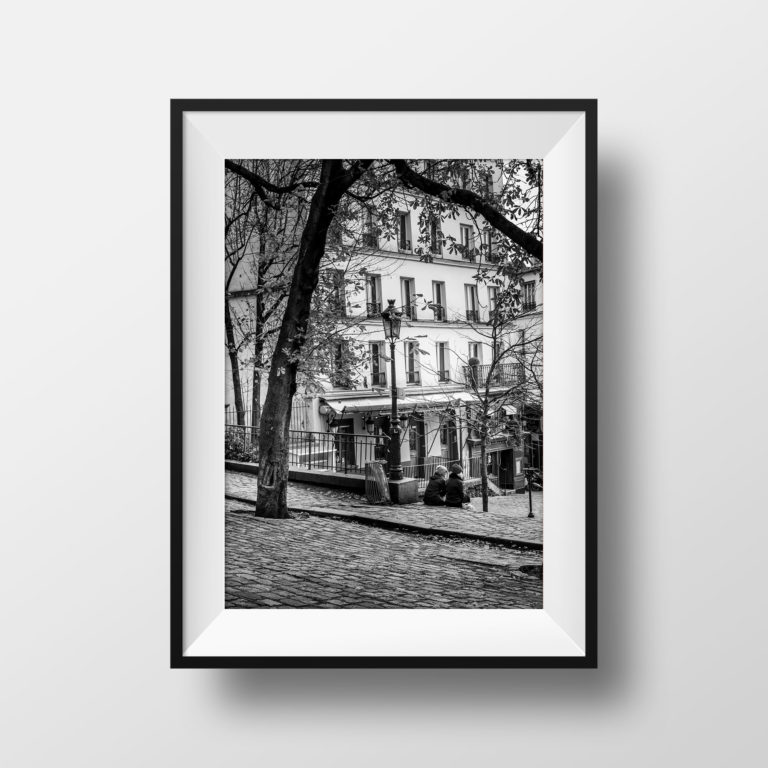 Tirage Photo de Montmartre – Vieux Paris Place Emile Goudeau Image en Noir et Blanc Affiche Poster Décoration Murale