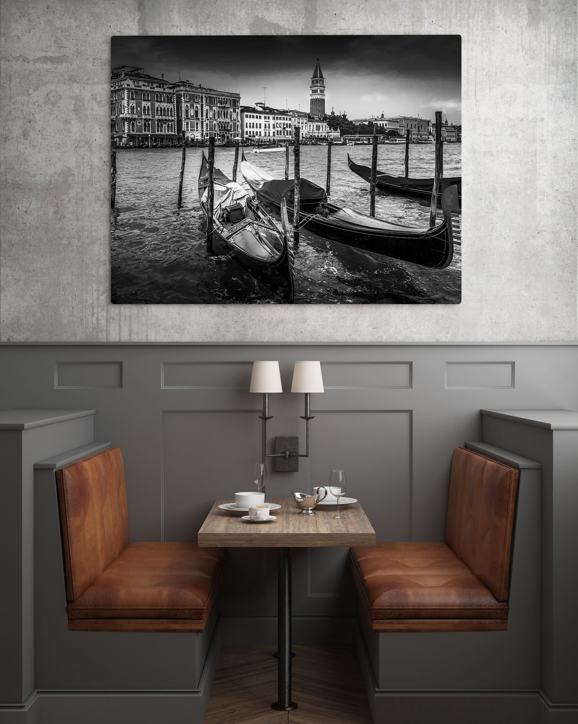 Tirage Photo Noir et Blanc Venise Gondoles