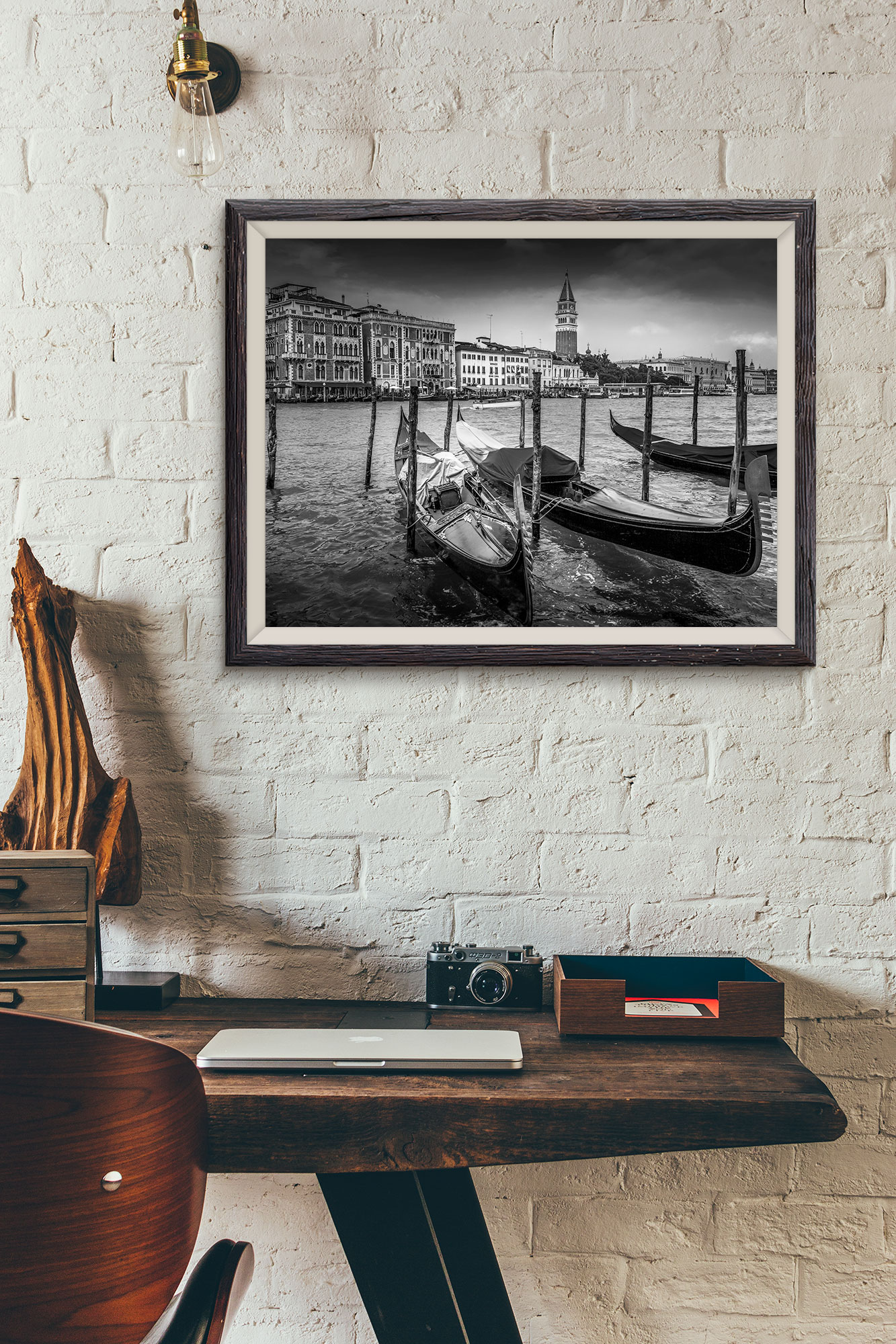 Tirage Photo Noir et Blanc Venise Gondoles