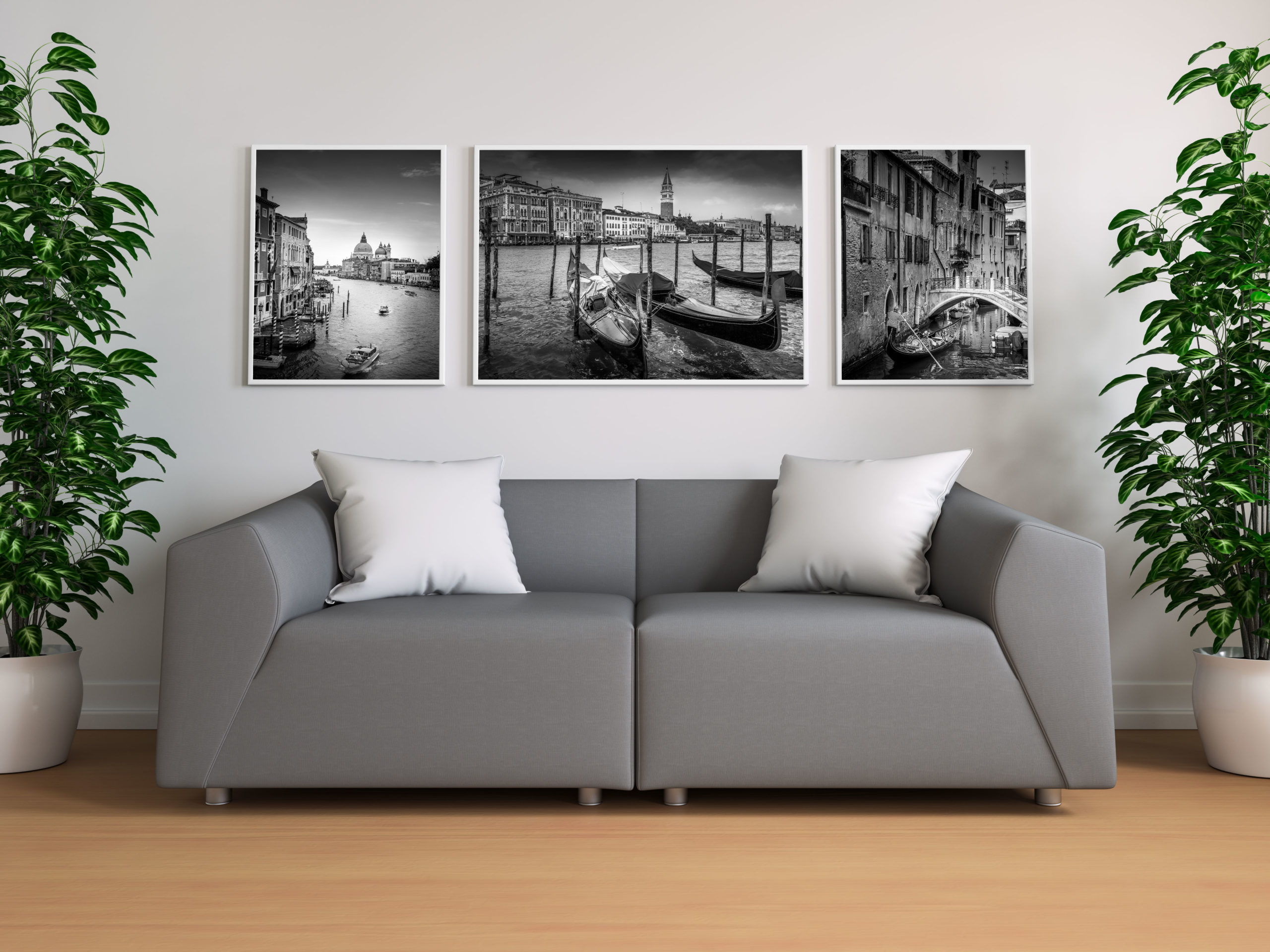 Tirage Photo Noir et Blanc Venise Gondoles