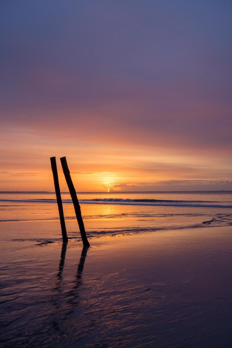 Bretagne Plage Paysage Digue Bois Troncs Kerambigorn Lever de soleil