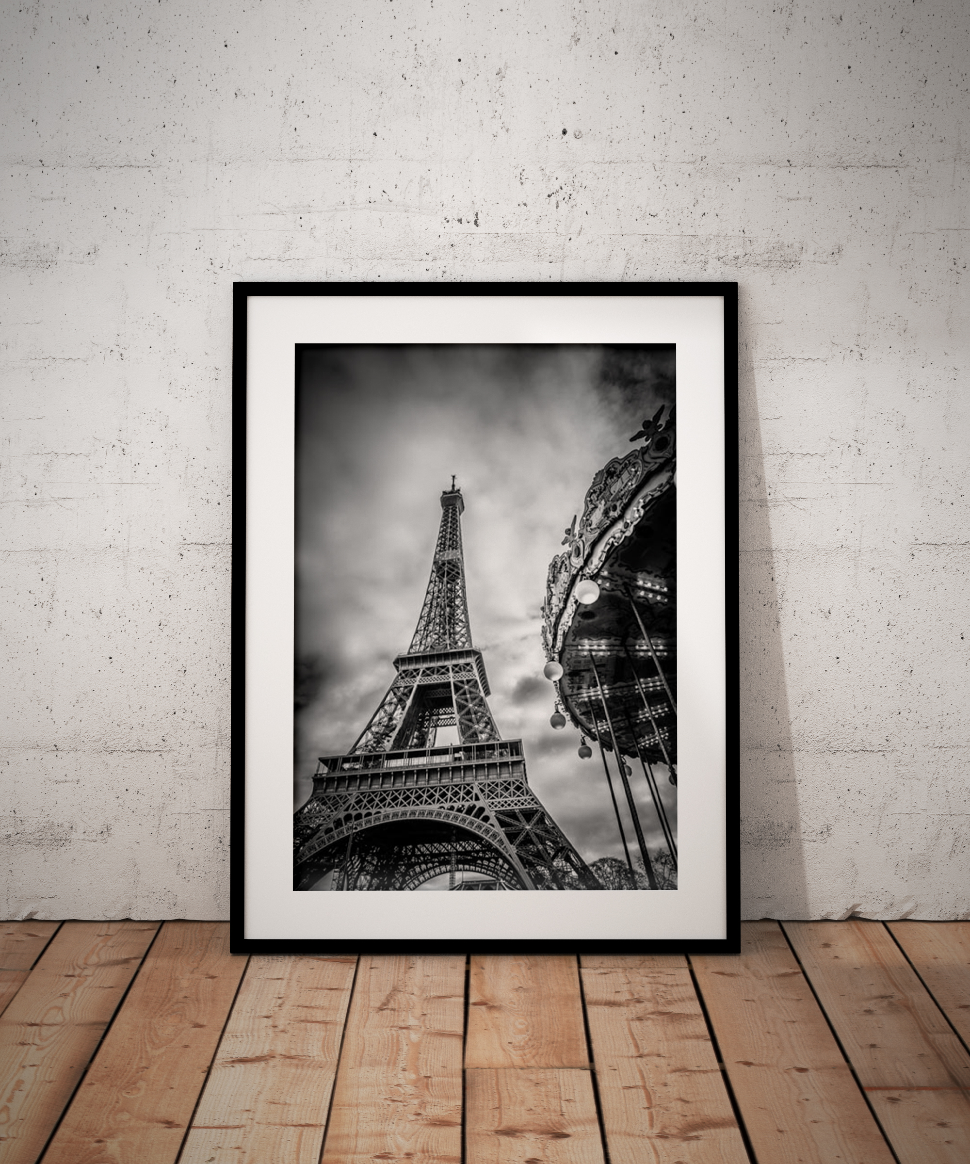 Photo Paris Tour Eiffel Noir et Blanc – Manège Photographie Image en Noir et Blanc Scène de Rue Affiche Poster Décoration Murale – Image 5