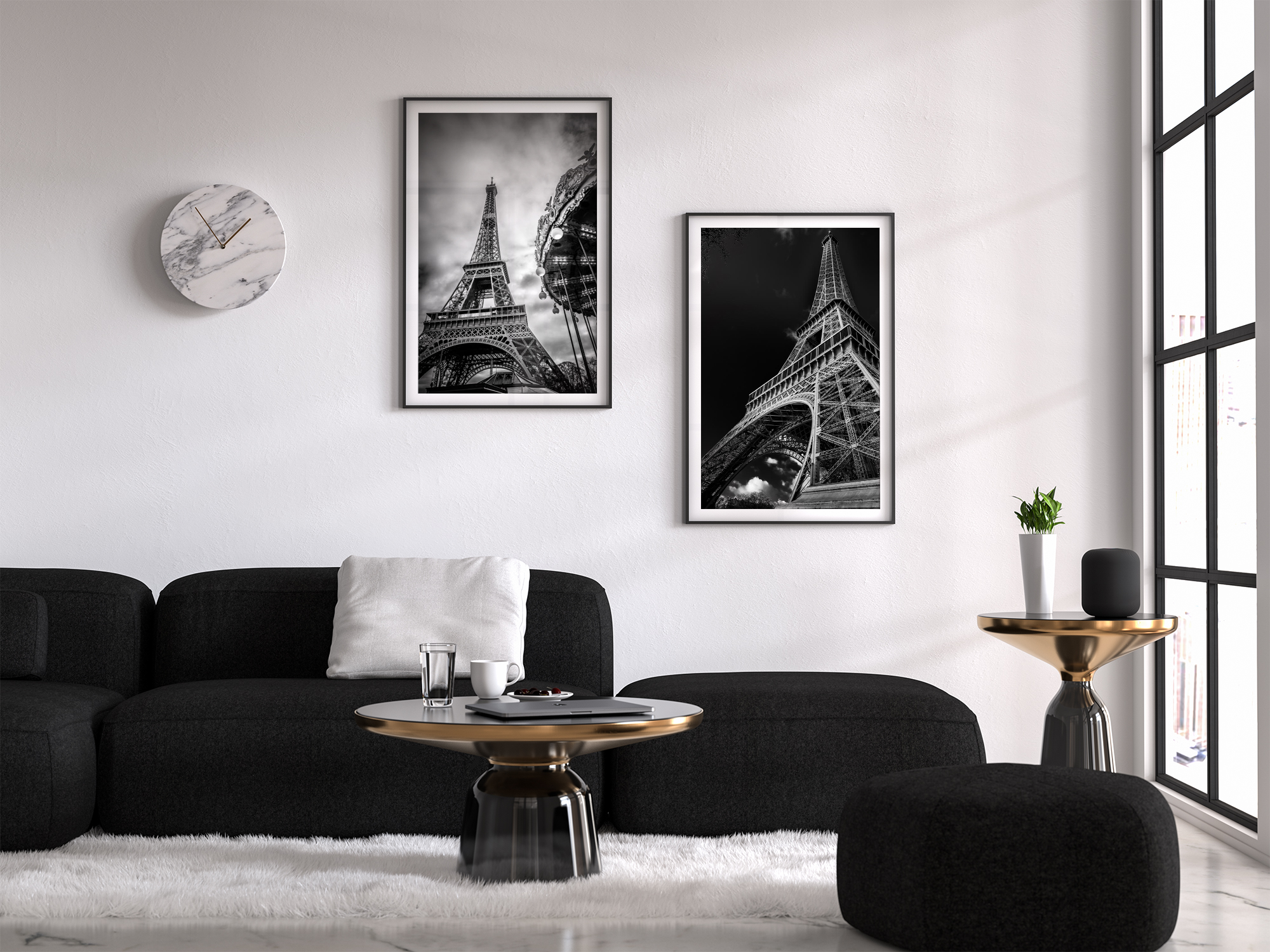 Photo Paris Tour Eiffel Noir et Blanc – Manège Photographie Image en Noir et Blanc Scène de Rue Affiche Poster Décoration Murale – Image 3