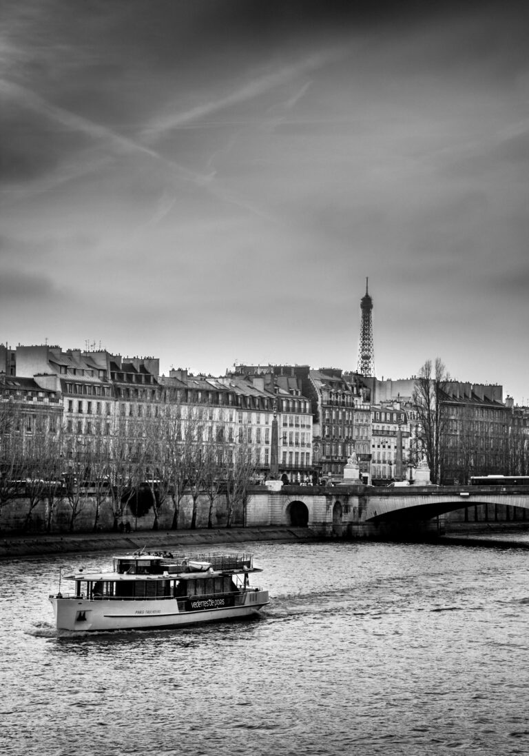 Photo Paris Noir et Blanc - La Seine Les Quais et la Tour Eiffel