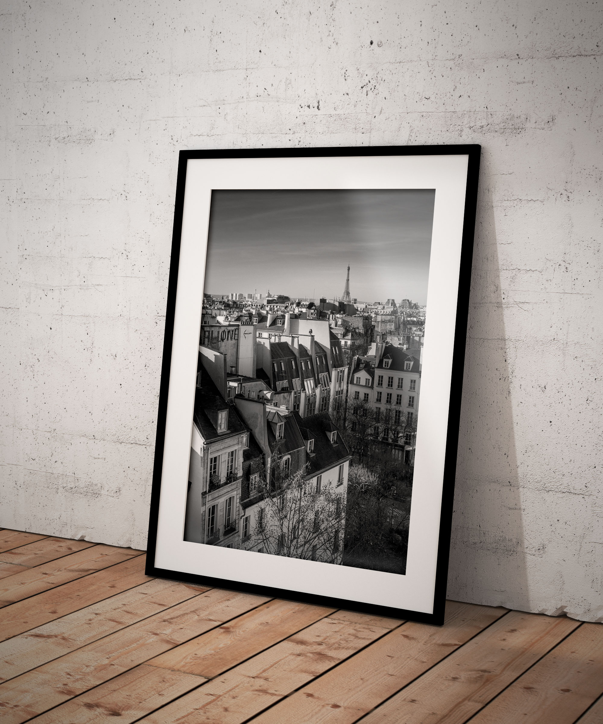 Tirage Photo de Paris Les Toits et la Tour Eiffel – Image Noir et Blanc Cliché Art Scène de Rue Affiche Poster Décoration Murale – Image 2