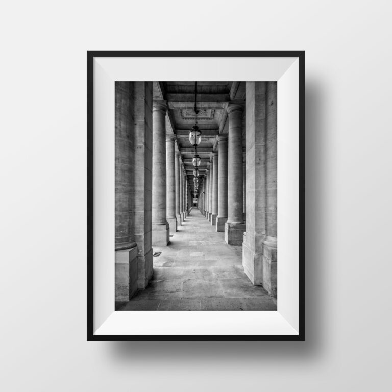Tirage Photo Paris Jardin du Palais Royal - Galerie de Chartres Image en Noir et Blanc Poster Affiche Décoration Murale