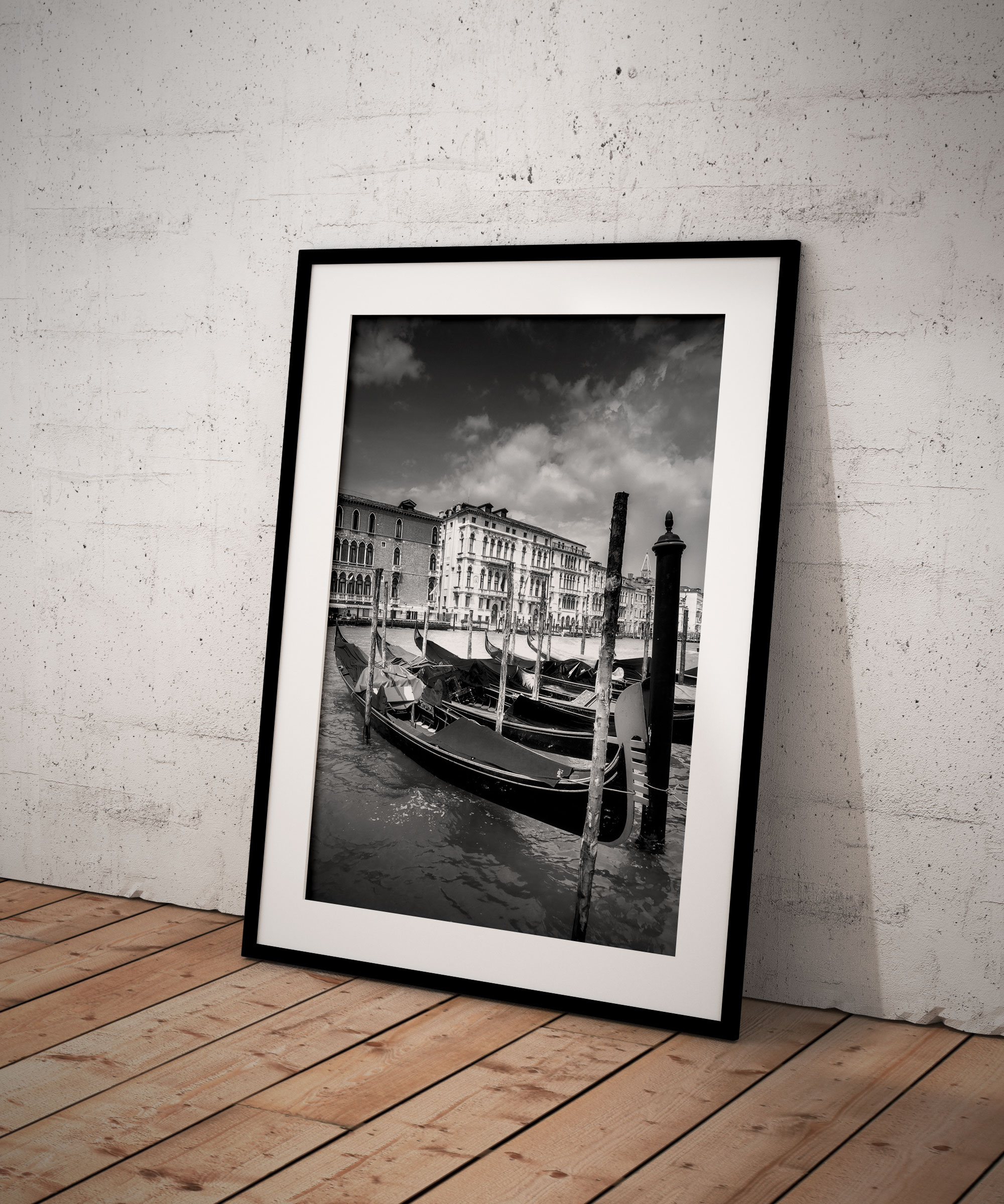 Photo Noir et Blanc Venise Canal Gondoles