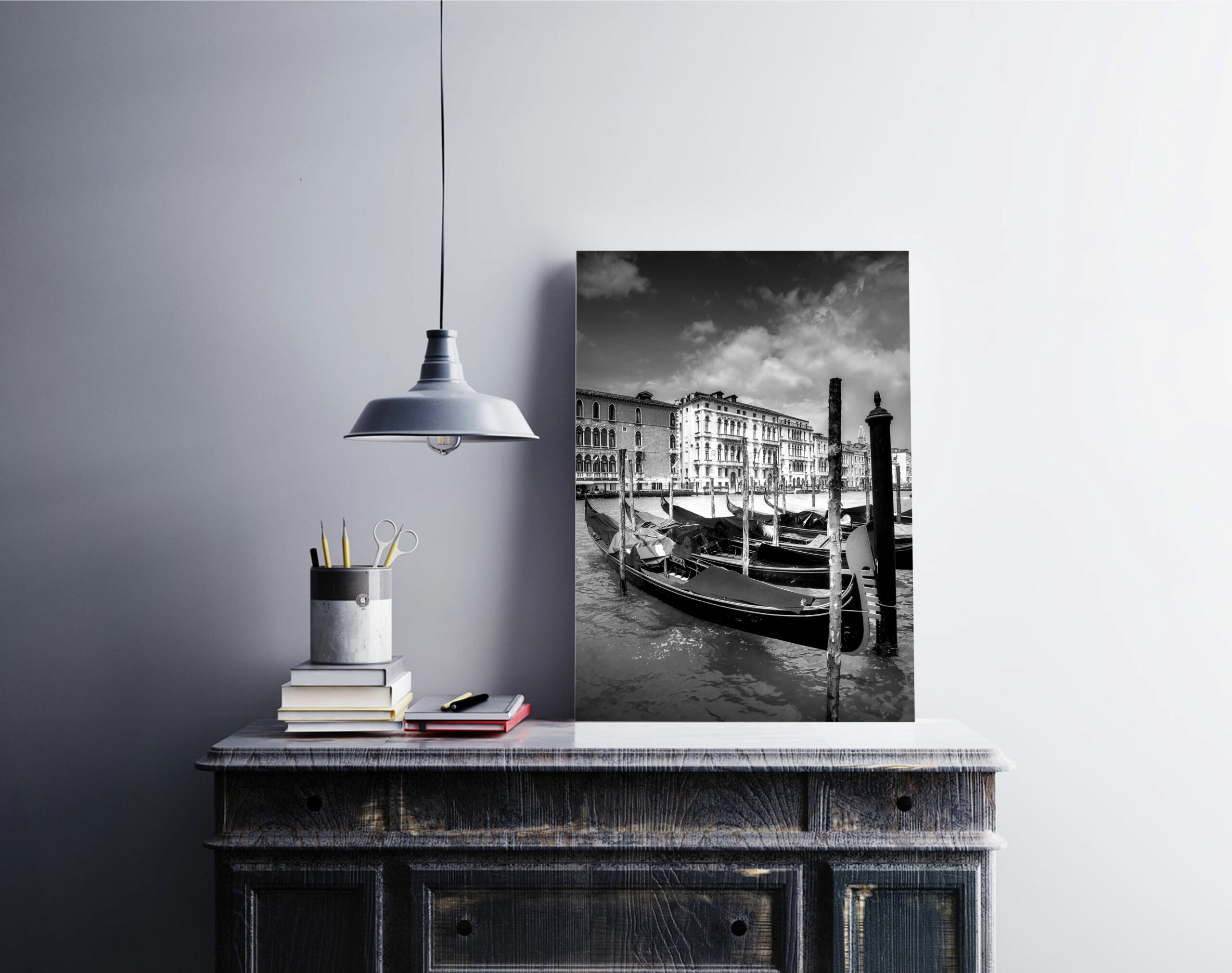 Photo Noir et Blanc Venise Canal Gondoles