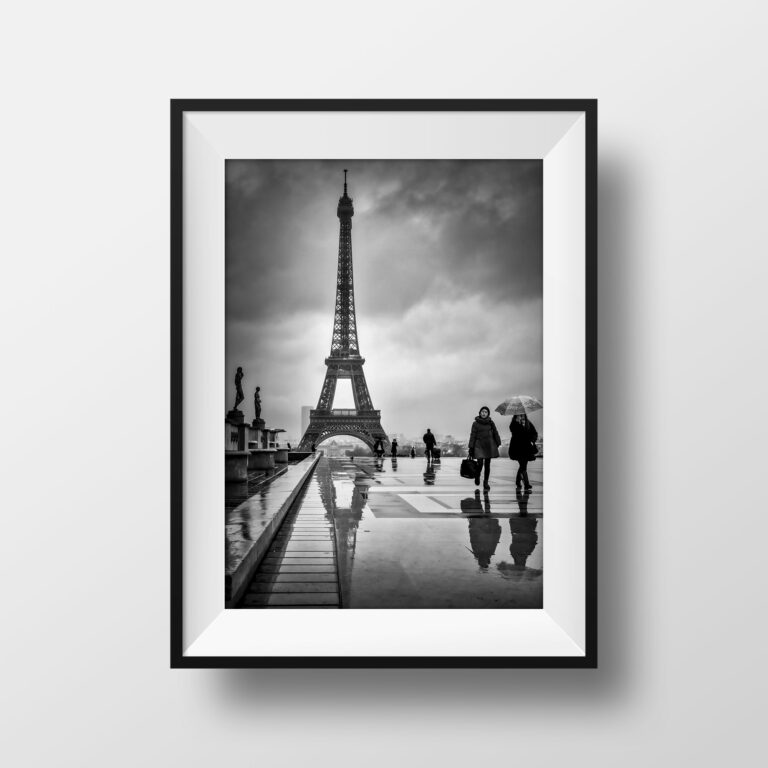 Tirage Photo Paris – La Tour Eiffel Trocadéro Image Art Noir et Blanc Poster Affiche Paysage Scène de Rue Décoration Murale