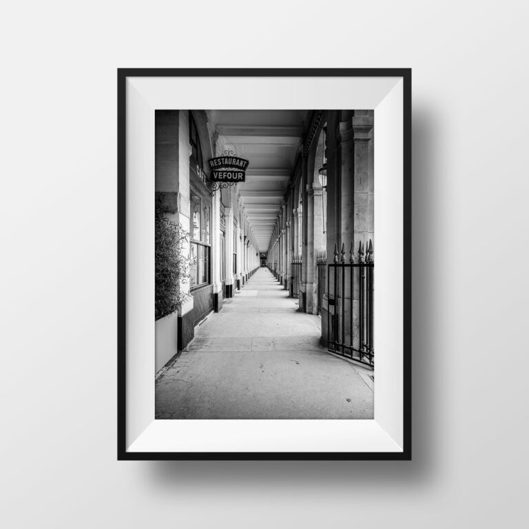 Tirage Photo Paris Jardin du Palais Royal - Café le Grand Vefour Galerie Beaujolais Image en Noir et Blanc Poster Affiche Décoration Murale