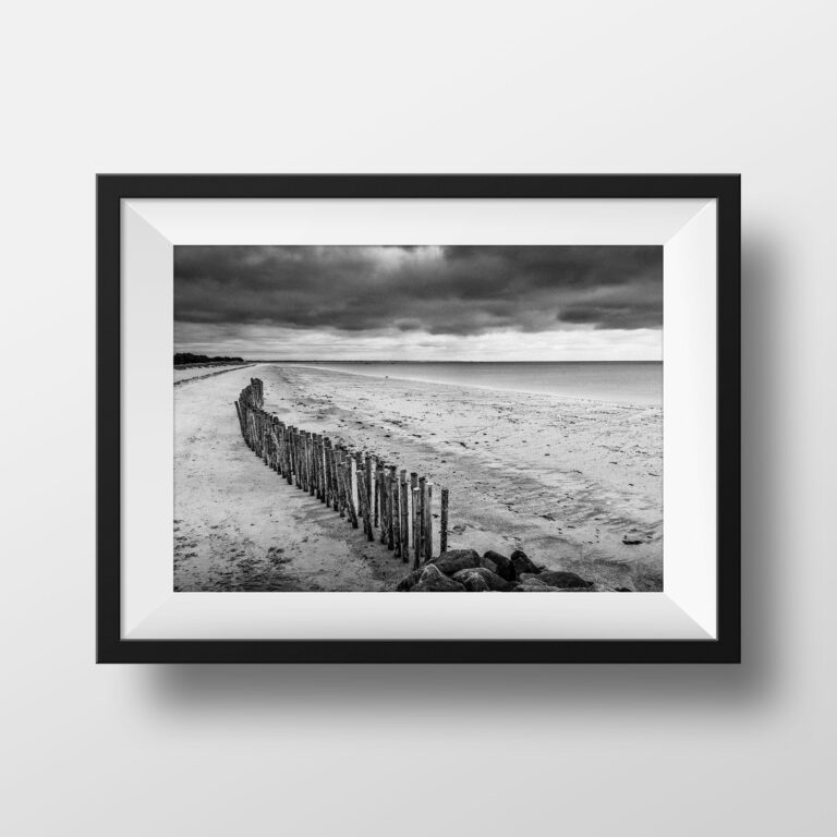 Photo Bretagne Noir et Blanc - Digue Plage Troncs d'Arbre Image Photographie Paysage Bord de Mer Affiche Poster Décoration Murale