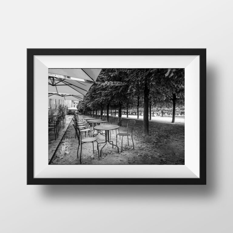 Tirage Photo Paris Jardin du Palais Royal - Terrasse Café Image en Noir et Blanc Poster Affiche Décoration Murale