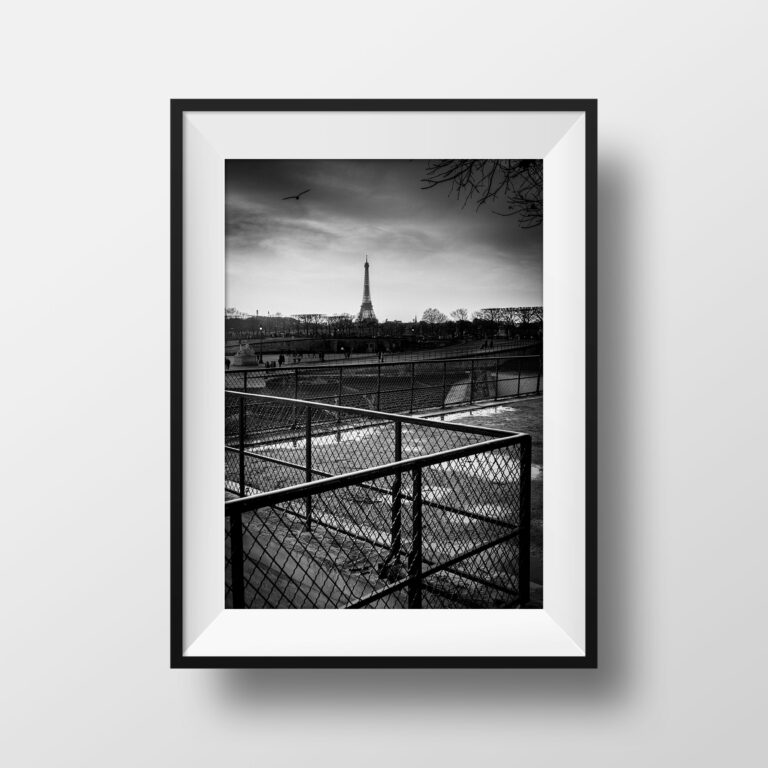 Photo Paris Tour Eiffel Jardin des Tuileries - Image en Noir et Blanc Poster Affiche Décoration Murale