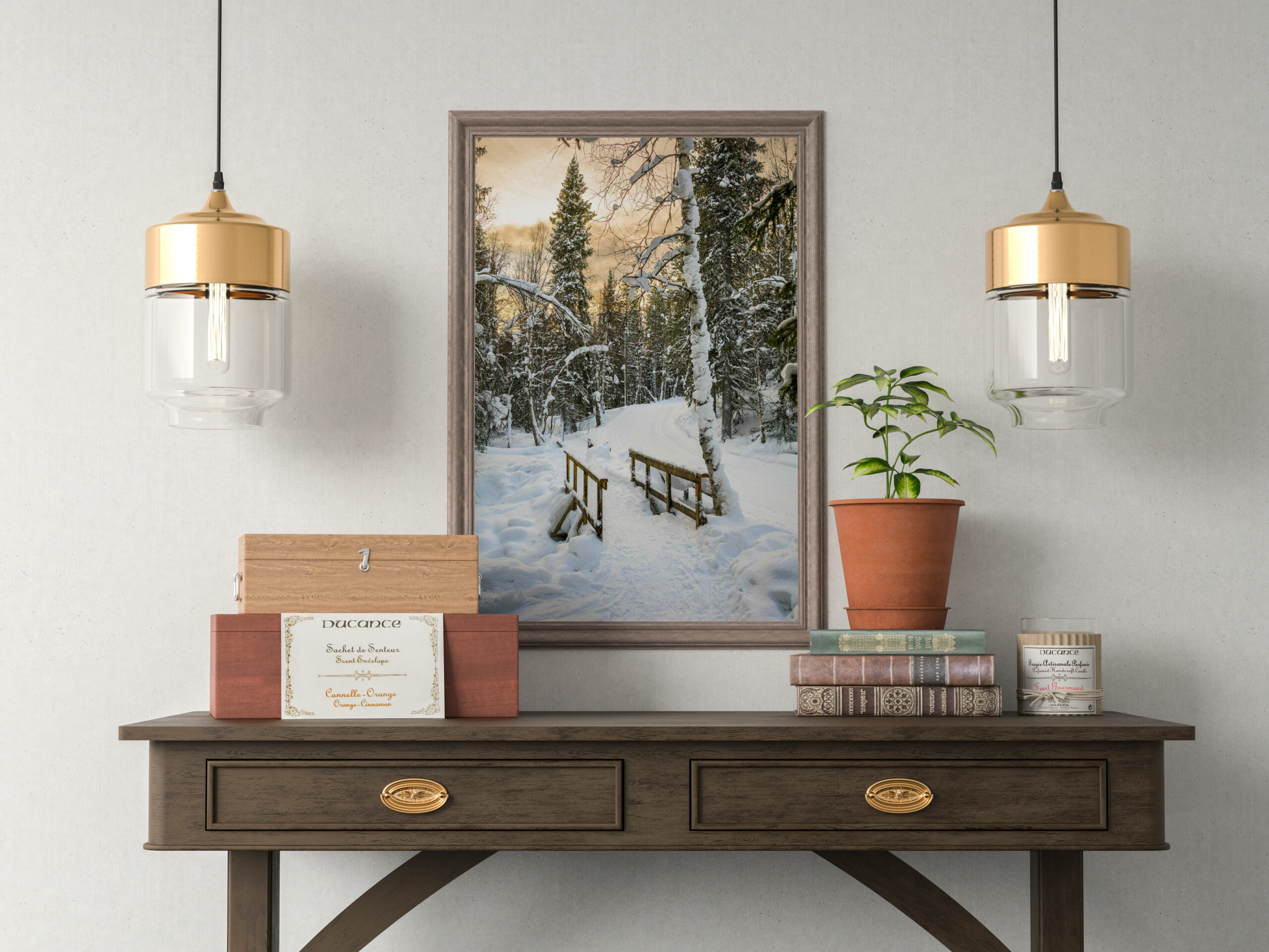 Tirage Photo Laponie – Finlande Paysage Neige Pont en Bois en Couleur Décoration Murale
