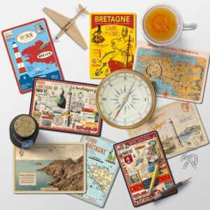 Lot cartes postales Bretagne Vintage Dorure à Chaud