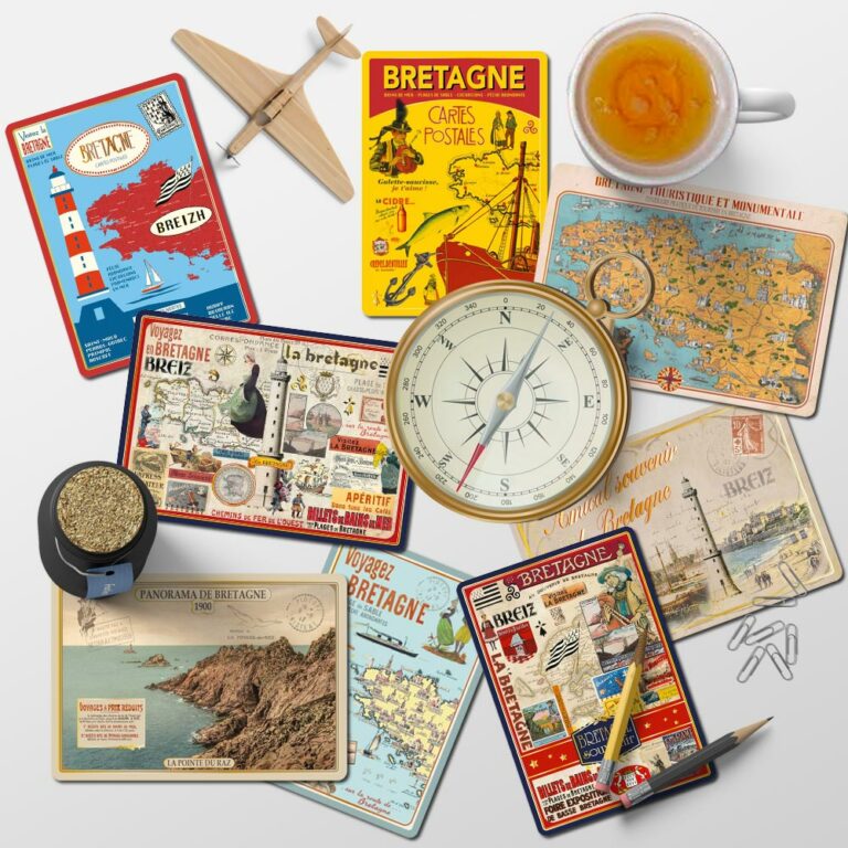 Lot cartes postales Bretagne Vintage Dorure à Chaud