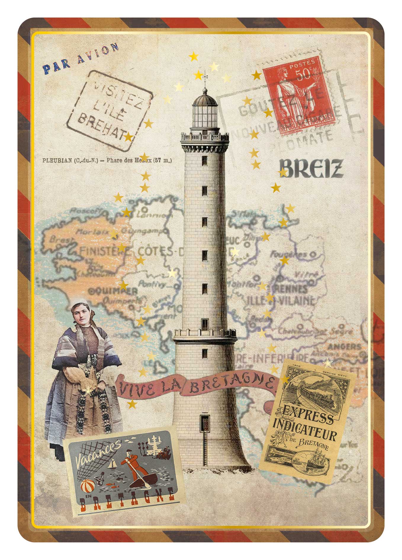 Cartes Postales Bretagne Souvenir - Phare des Heaux CBD 010