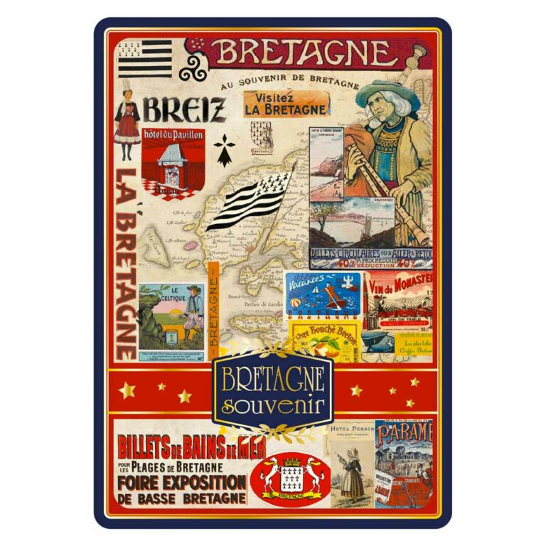 Carte Postale vintage Bretagne  – Collage rétro dorure à chaud
