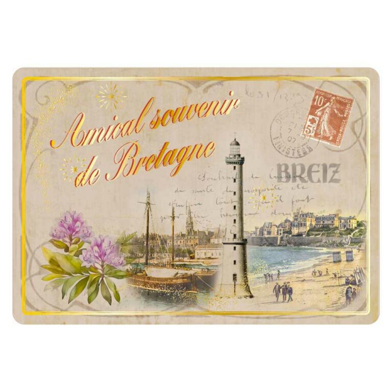 Carte Postale Souvenir de Bretagne Dorure