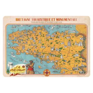 Carte Postale Plan Touristique Bretagne Dorure à chaud
