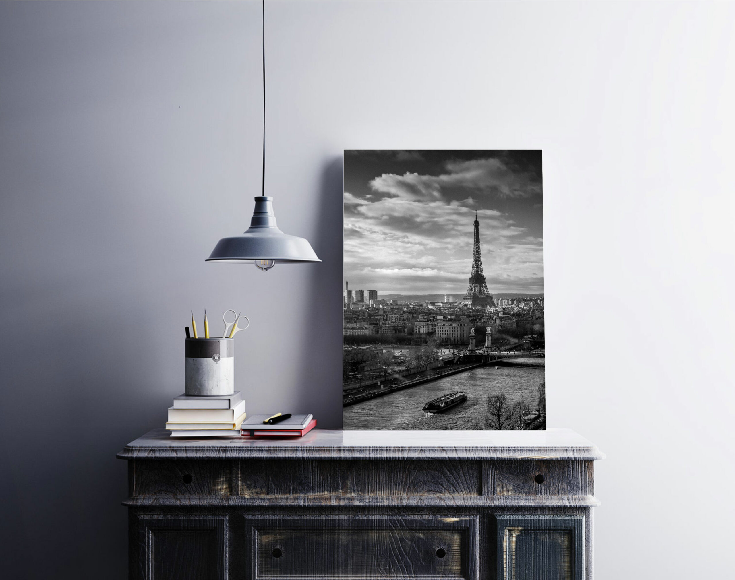 Photo Paris Tour Eiffel Noir et Blanc – Photographie Vue d'en Haut Image en Noir et Blanc Scène de Rue Affiche Poster Décoration Murale