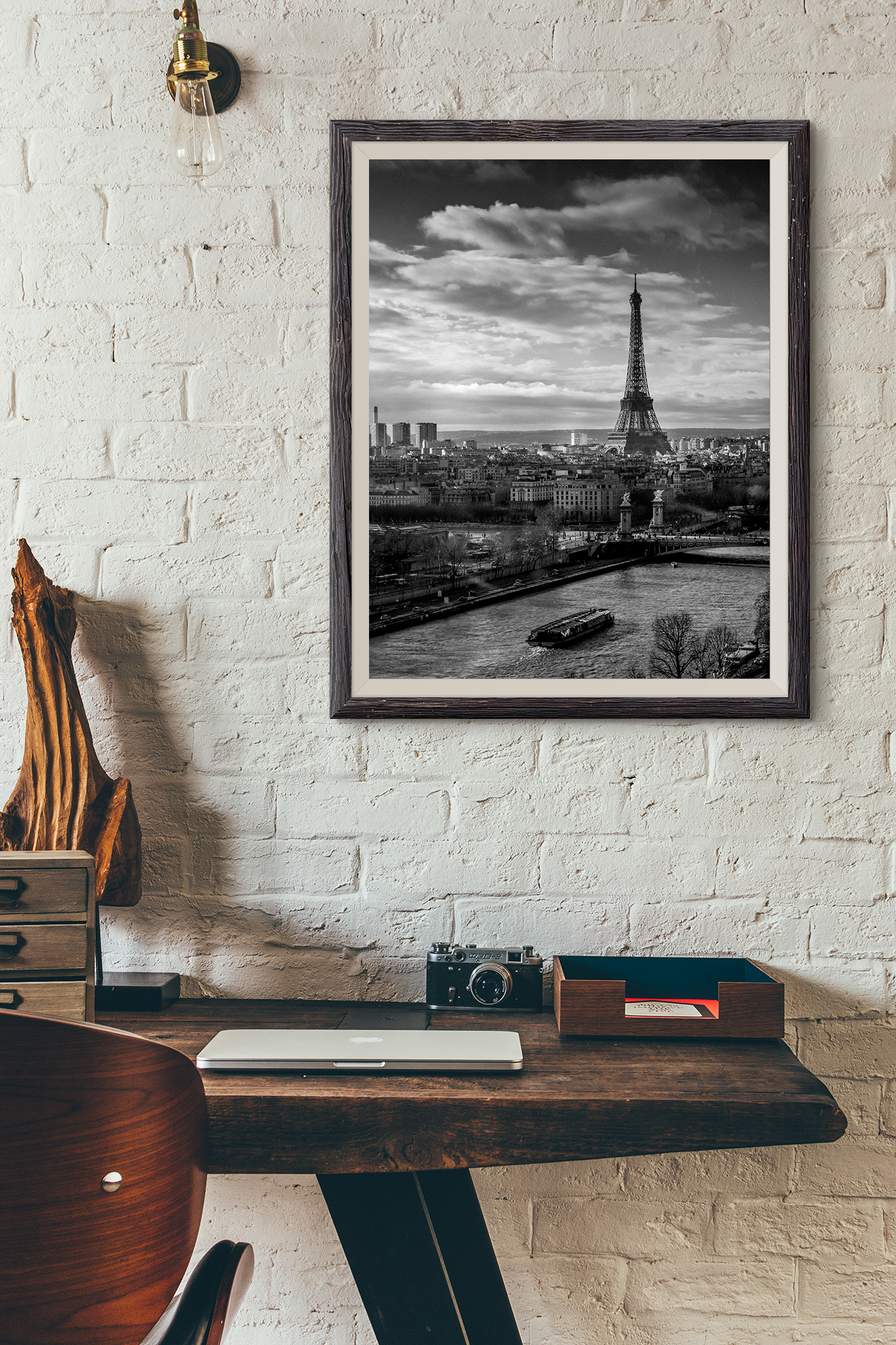 Photo Paris Tour Eiffel Noir et Blanc – Photographie Vue d'en Haut Image en Noir et Blanc Scène de Rue Affiche Poster Décoration Murale