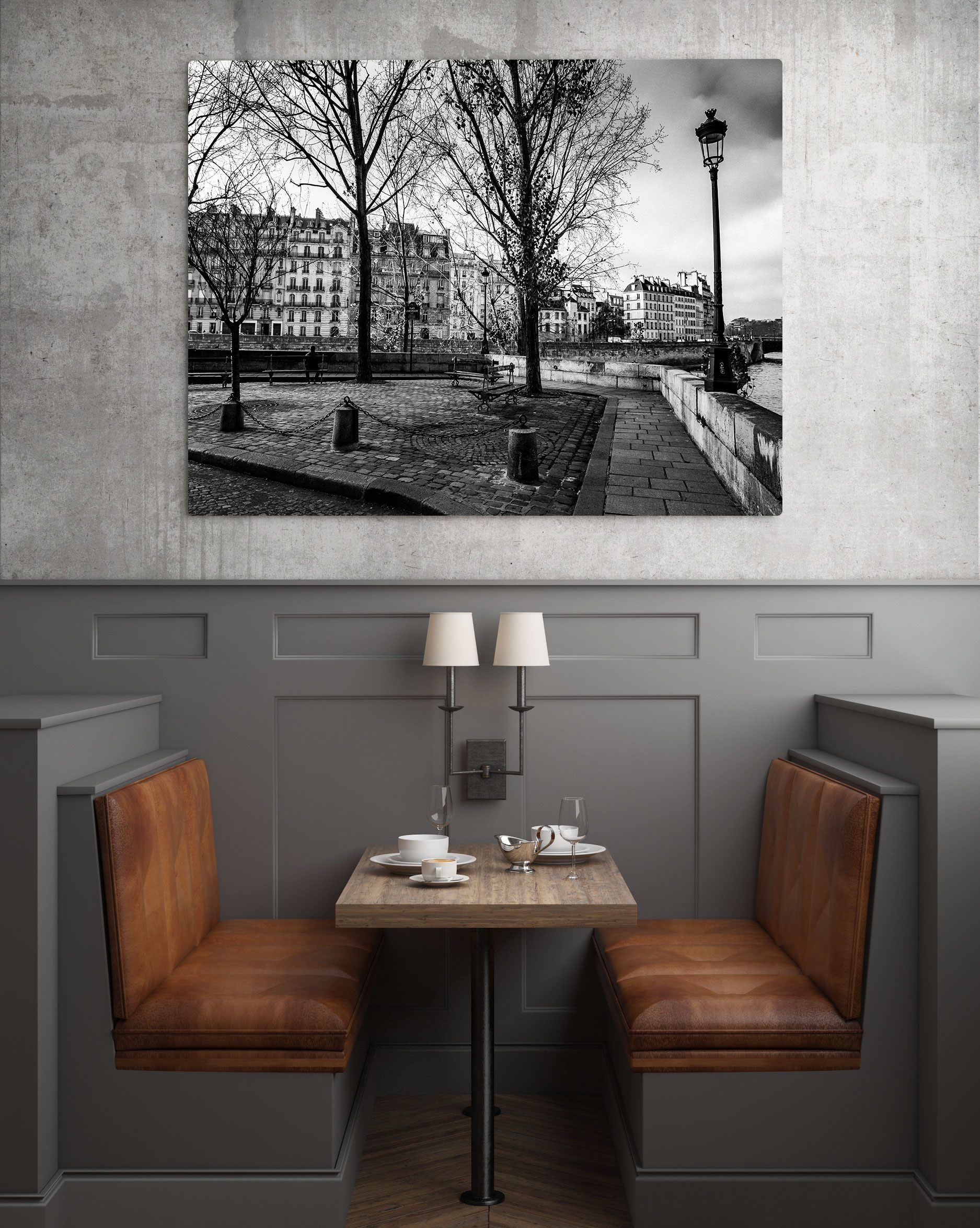 Tirage Photo Paris Ile Saint Louis - Place Louis Aragon Image en Noir et Blanc