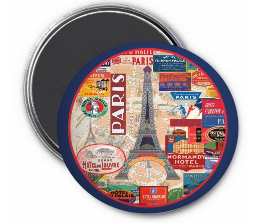 Magnet Paris vintage – Collage rétro hôtels & Tour Eiffel