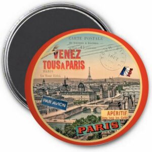 Magnet Paris vintage – « Venez tous à Paris » • Panorama rétro