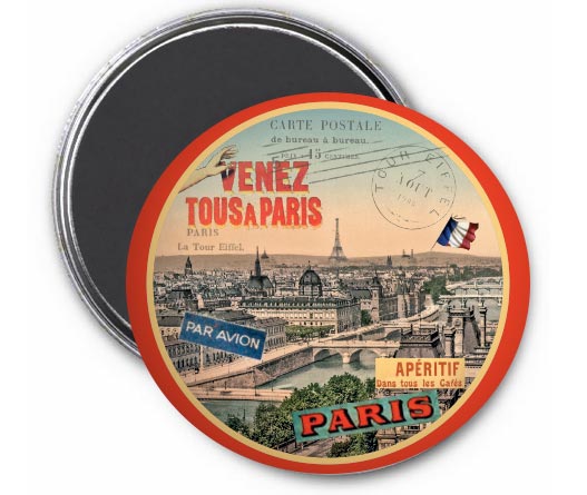 Magnet Paris vintage – « Venez tous à Paris » • Panorama rétro