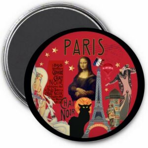 Magnet Paris vintage – Collage artistique rouge & icônes parisiennes